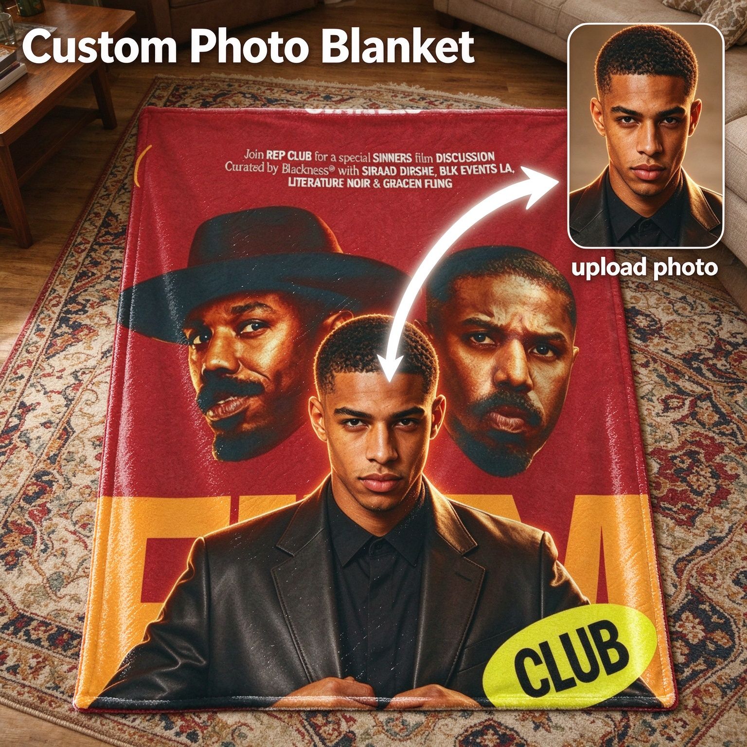 Custom Photo Face Blanket Personalized Movie Poster Portrait Flannel Throw Ultra Soft Skin Friendly Cozy Bed Couch Gift
