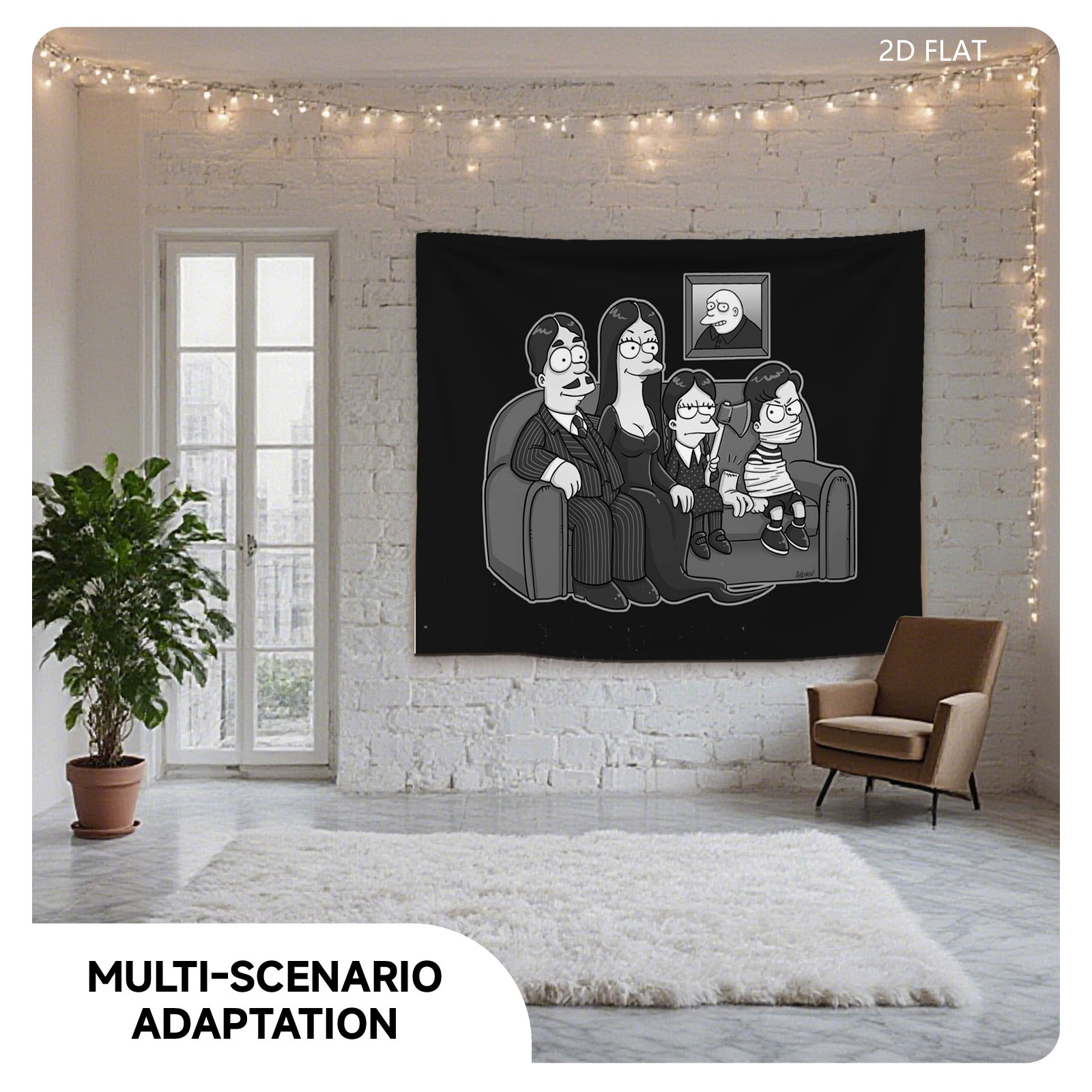 The Addams Family on Couch with Portrait of Gomez - Tapestry