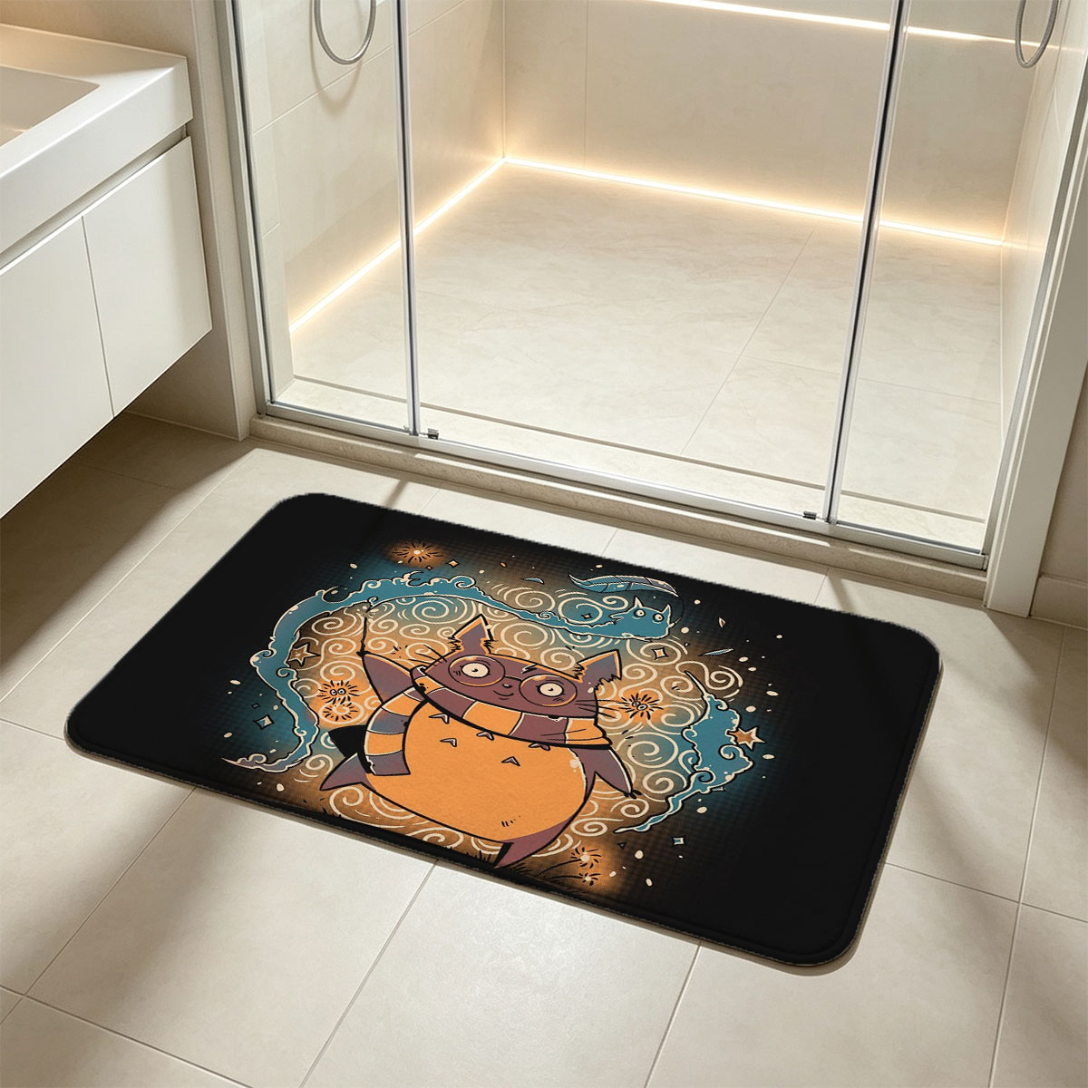 Whiskers the Wizard Cat in a Magical Swirl - Flannel floor mat