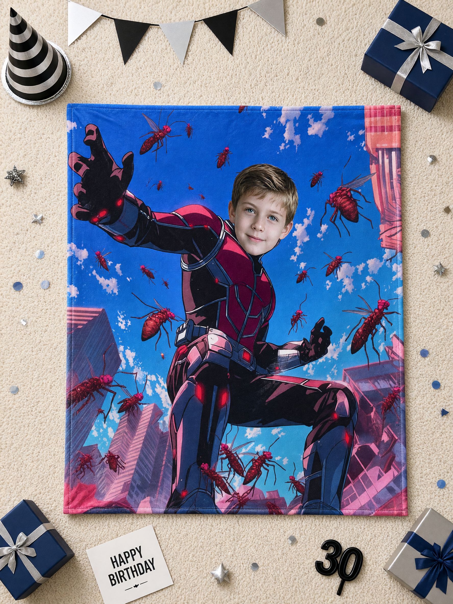 Custom Face Superhero Flannel Blanket, Personalized Photo Comic Plush Throw, Ultra Soft Skin-Friendly Warm Gift