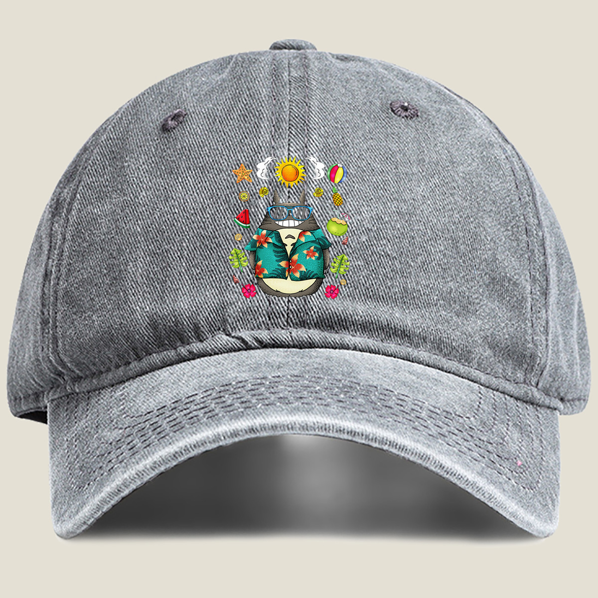 Totoro in Tropical Vibes - Washed Denim - Baseball Cap