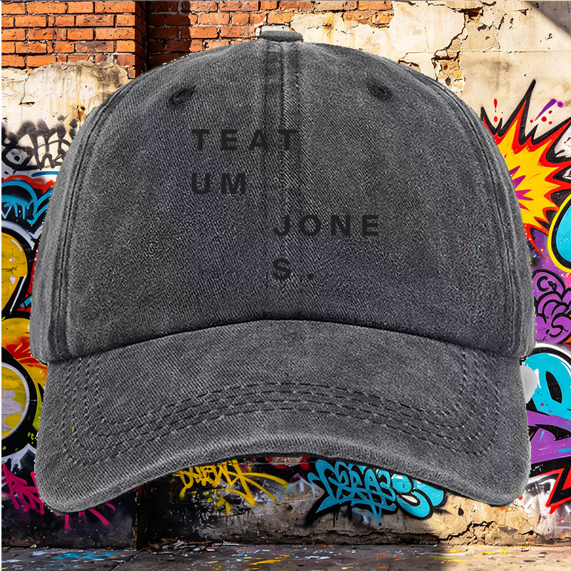 Men's Printed Washed Cap with TEATUM JONES Logo Design, Casual Round Brim Summer Lightweight Hat for Outdoor Activities, Urban Streetwear, and Daily Wear – Ideal for Men Seeking Fashionable and Comfortable Headwear
