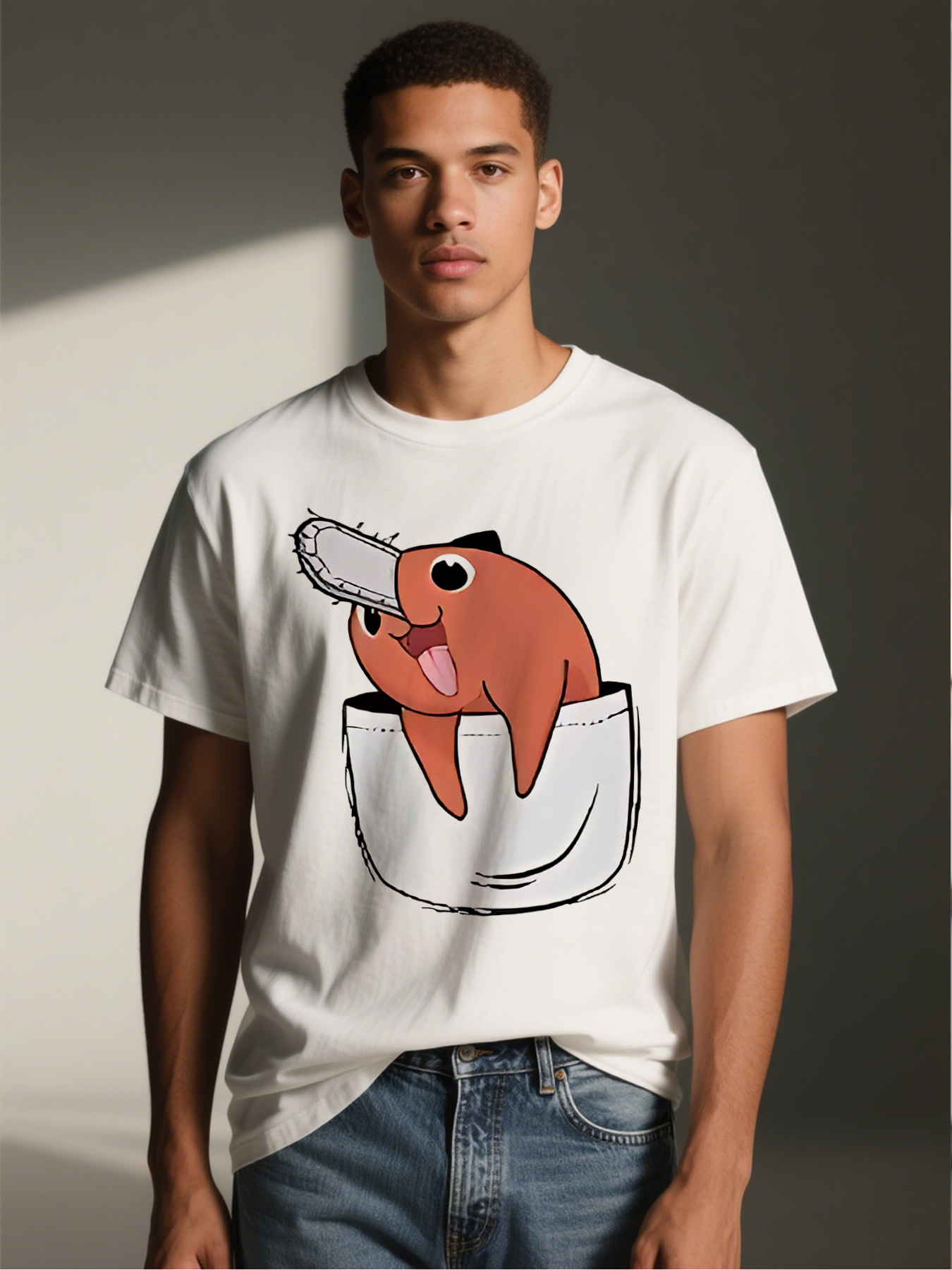 Men's Printed T-Shirt Featuring Cute Cartoon Octopus in Pocket Design, Casual Round Neck Lightweight Breathable Summer Short Sleeve Tee for Daily Wear, Outdoor Activities, and Fun Outings, Ideal for Young Adults and Trendy Men