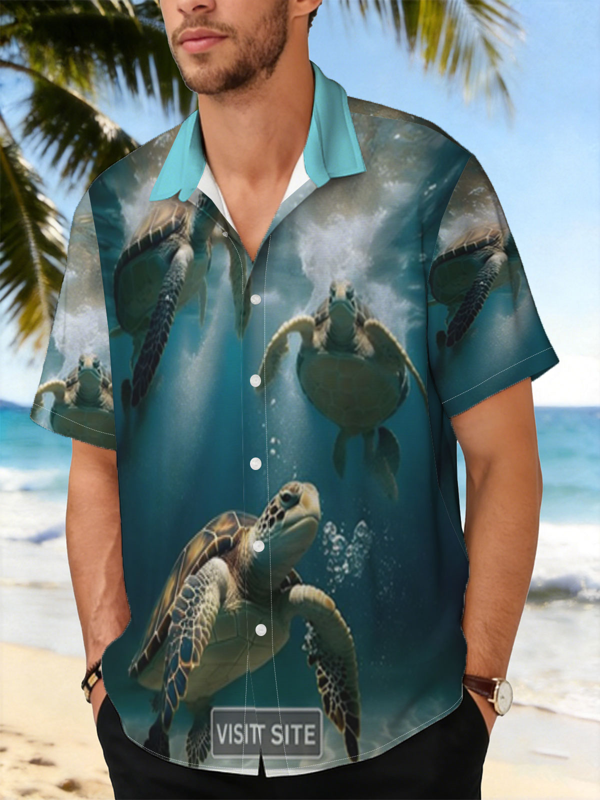 Three sea turtles swimming gracefully underwater in clear blue ocean. -  Shirt