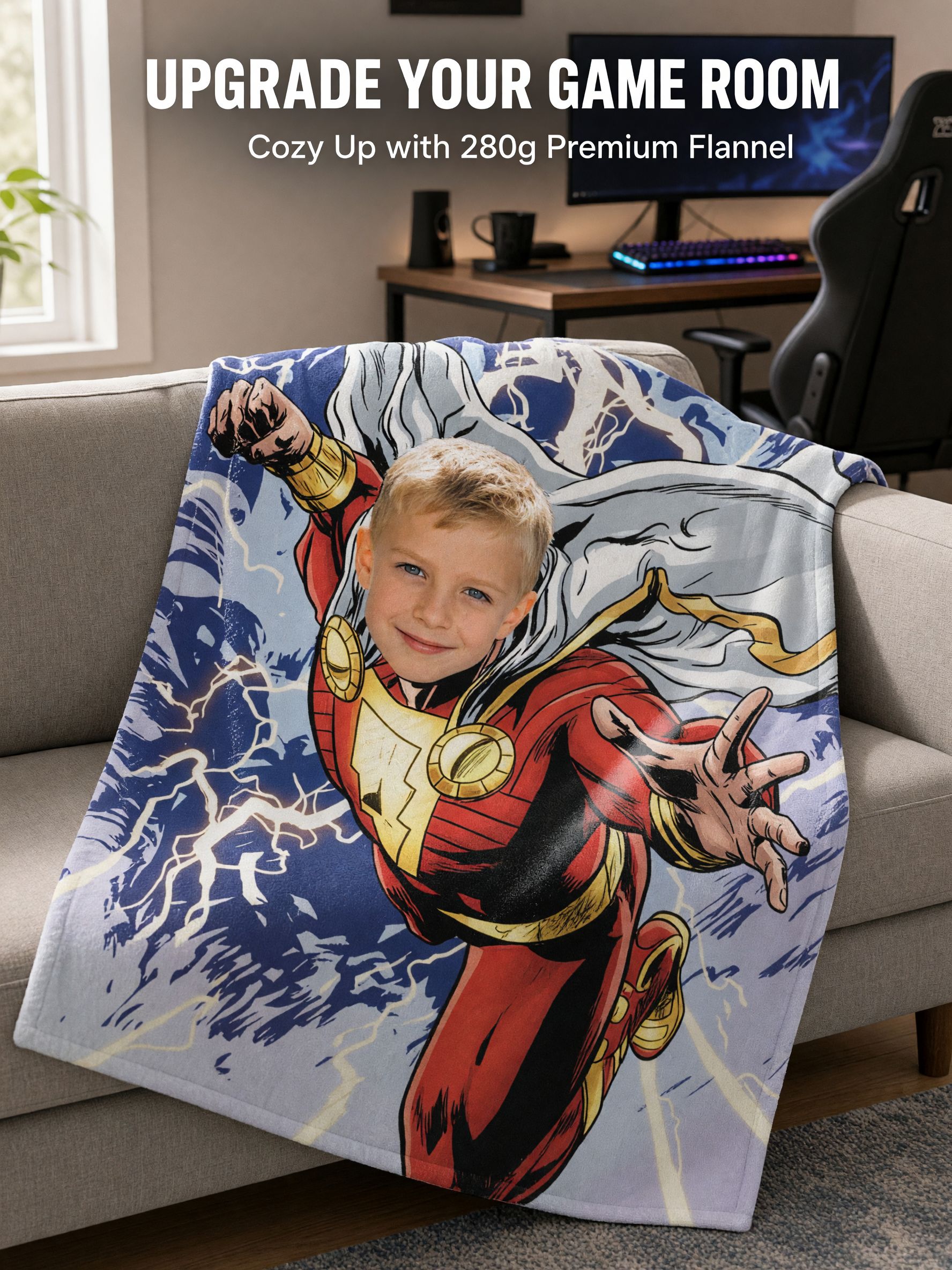Personalized Superhero Face Photo Blanket Soft Flannel Fleece Throw Cozy Custom Novelty Keepsake Gift for Kids and
