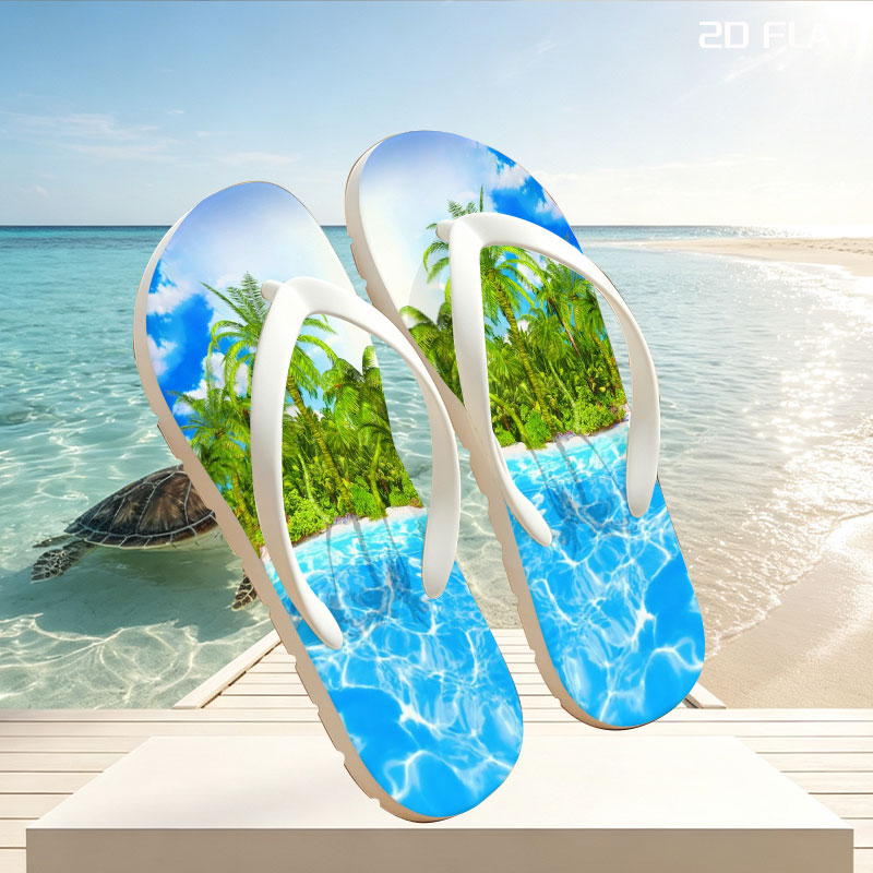 Tropical Paradise with Palm Trees and Crystal Clear Water -  flip-flops