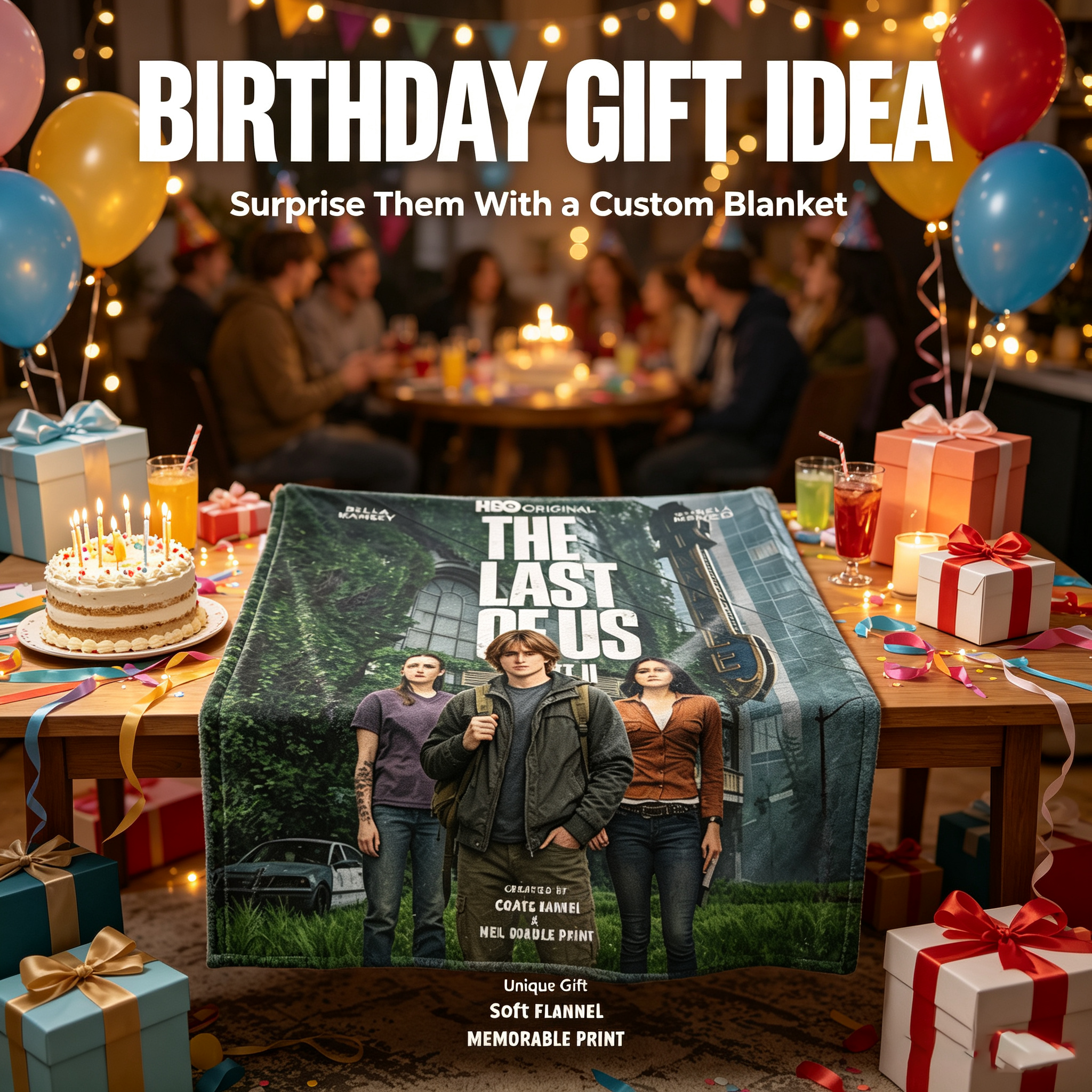 Custom Face Blanket The Last of Us HBO Series Flannel Blanket for Couch Cozying and Gaming Fans Perfect Gift or Giveaway Item