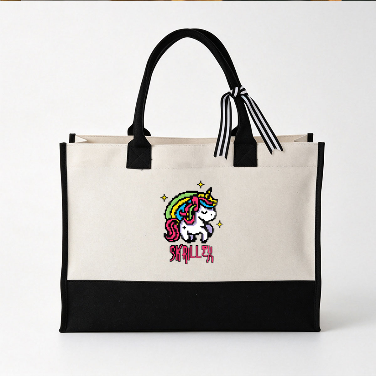 Skrillex Pixel Unicorn Art - Canvas patchwork gift tote bag