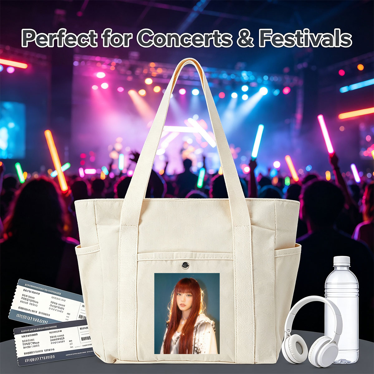 Lisa Blackpink Portrait with Red Hair and Silver Jacket in Studio Lighting - Multi-pocket bags