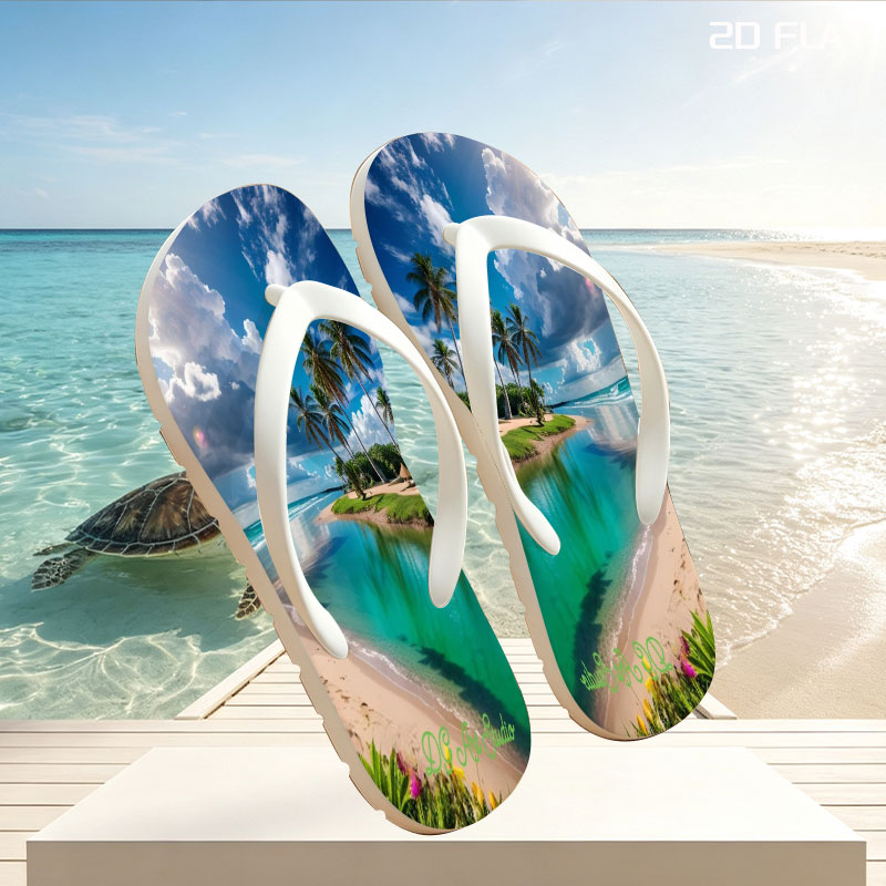 Tropical Beach with Palm Trees and Crystal Clear Water -  flip-flops