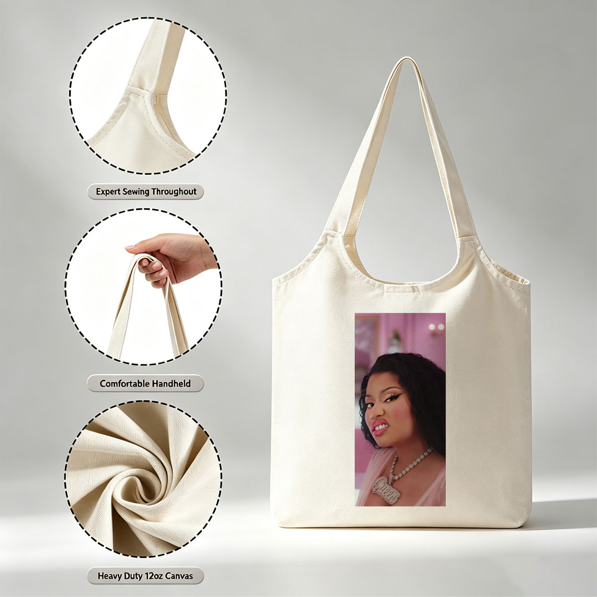 Cardi B in a Glamorous Pink Scene with Sparkling Jewelry and Bold Makeup - Canvas shoulder bags/