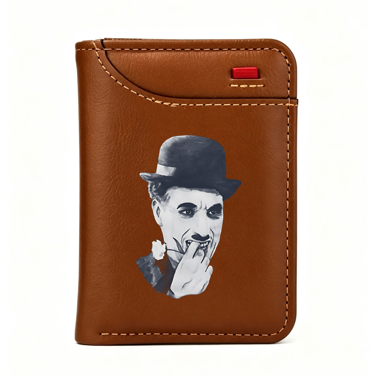 Charlie Chaplin in a Bowler Hat with a Flower and Expressive Gesture - Vertical Style Wallet