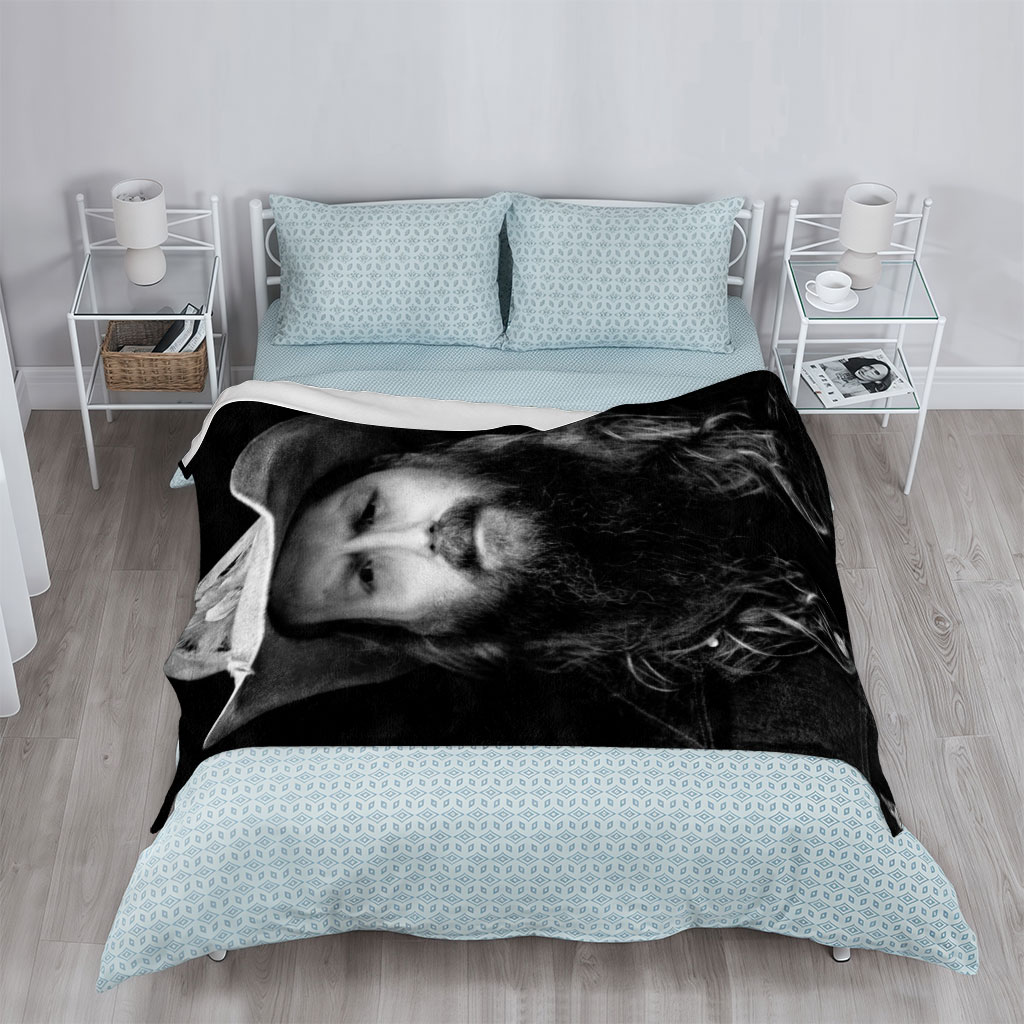 Chris Stapleton in a Cowboy Hat and Denim Jacket - Black and White Portrait - Blankets