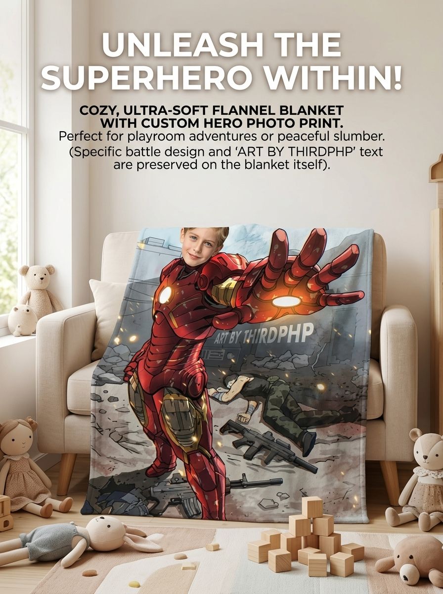 Personalized Superhero Face Photo Flannel Blanket, Ultra Soft Anti-Pilling Cozy Throw, Unique Custom Gift for Kids