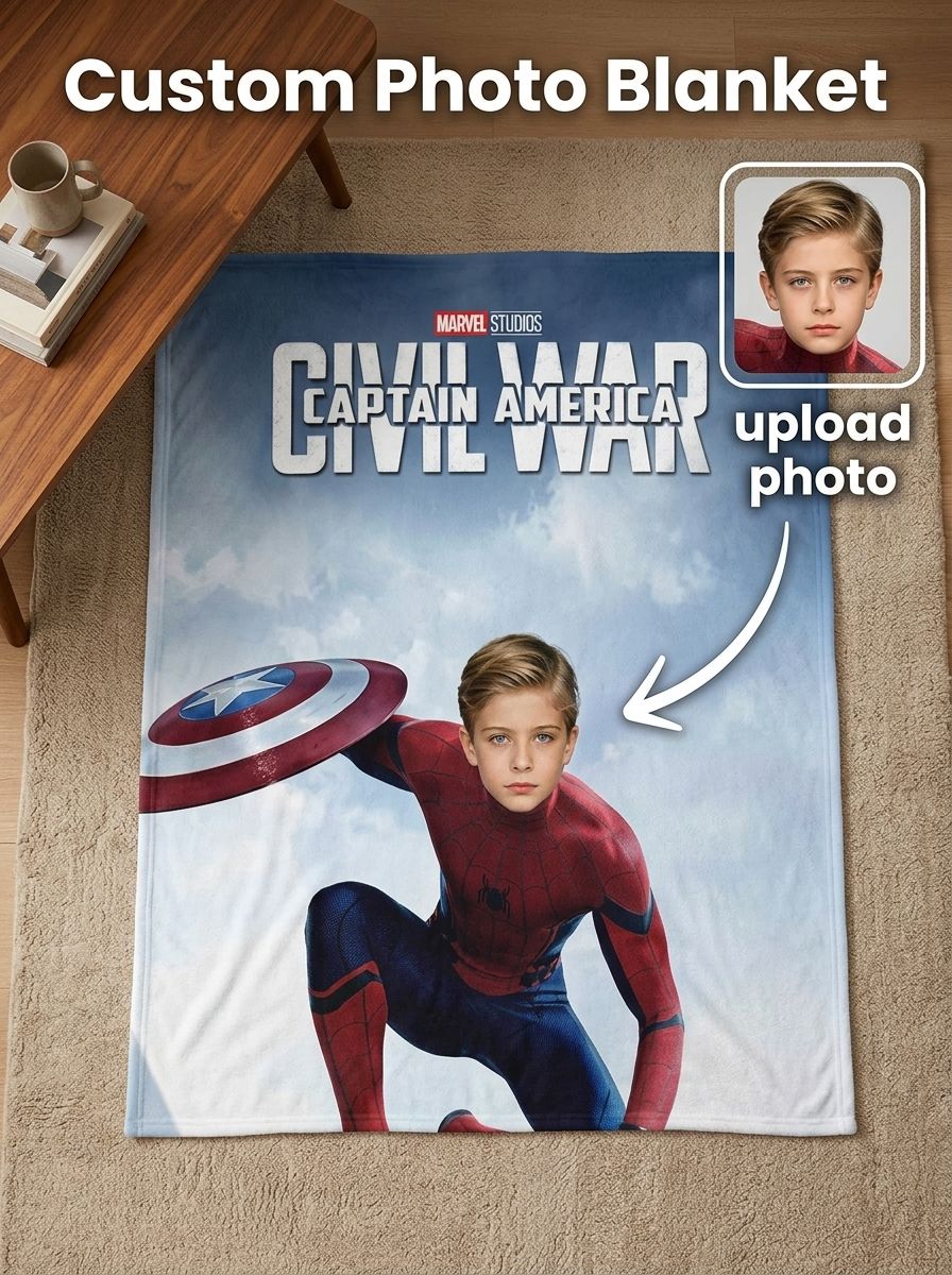 Custom Face Photo Superhero Flannel Fleece Blanket, Ultra Soft Personalized Throw for Bed Couch, Unique Keepsake Gift