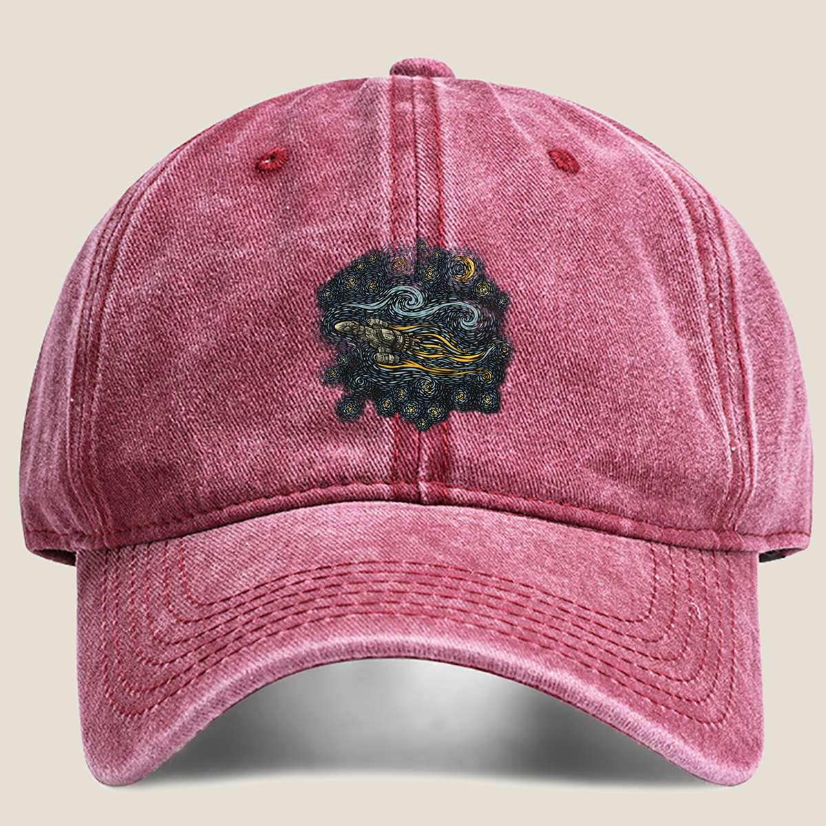 Cyberpunk Hand in Starry Night - Washed Denim - Baseball Cap