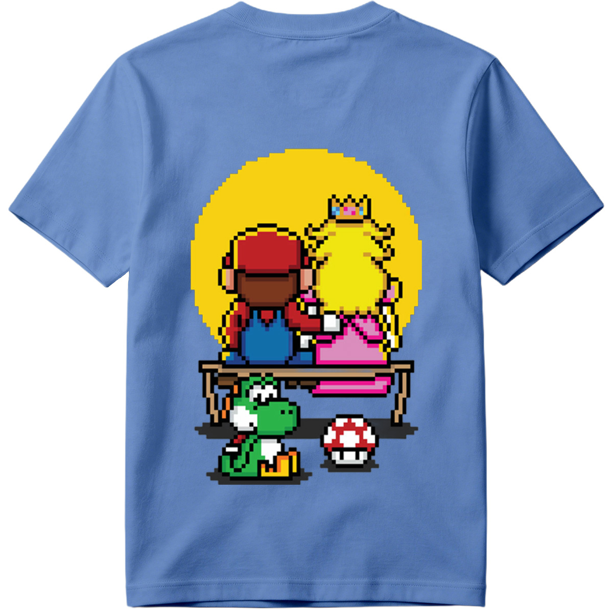 Mario and Peach Pixel Art with Yoshi and Mushroom - Tee