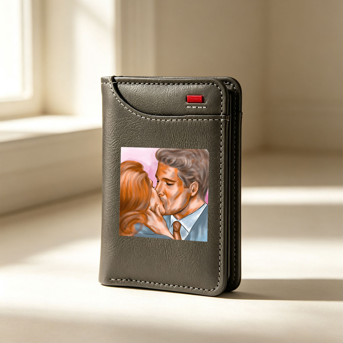 Romantic Kiss Between Couple in Formal Attire - Vertical Style Wallet