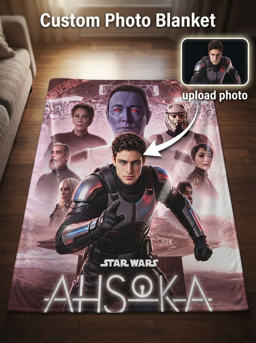 Custom Photo Face Flannel Blanket Personalized Sci Fi Space Warrior Portrait Soft Plush Throw for Sofa Bed and Travel