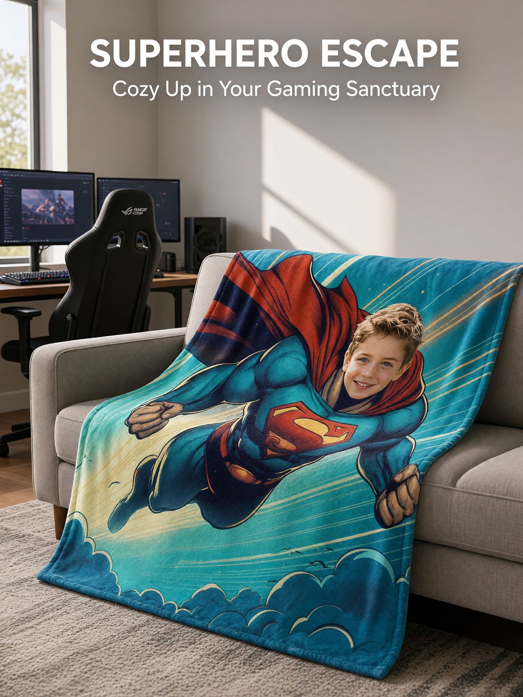 Custom Face Superhero Flannel Blanket Soft Personalized Comic Photo Fleece Throw Bed Couch Cover Cozy Birthday Gift