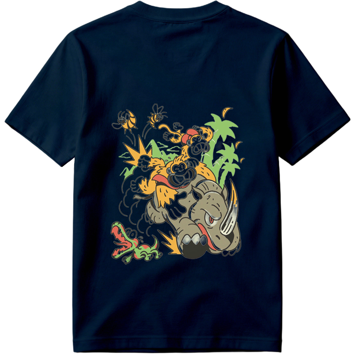Donkey Kong and Diddy Kong Ride a Rhinoceros Through Jungle Chaos - Tee