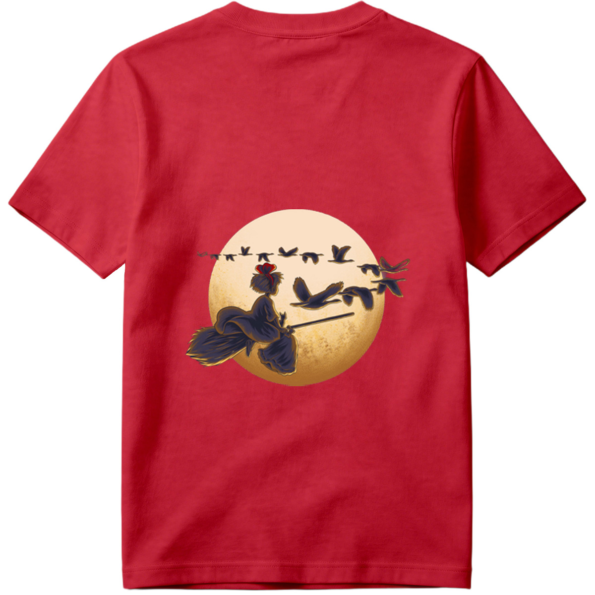 Mulan Flying on a Broomstick with Geese Against the Moon - Tee