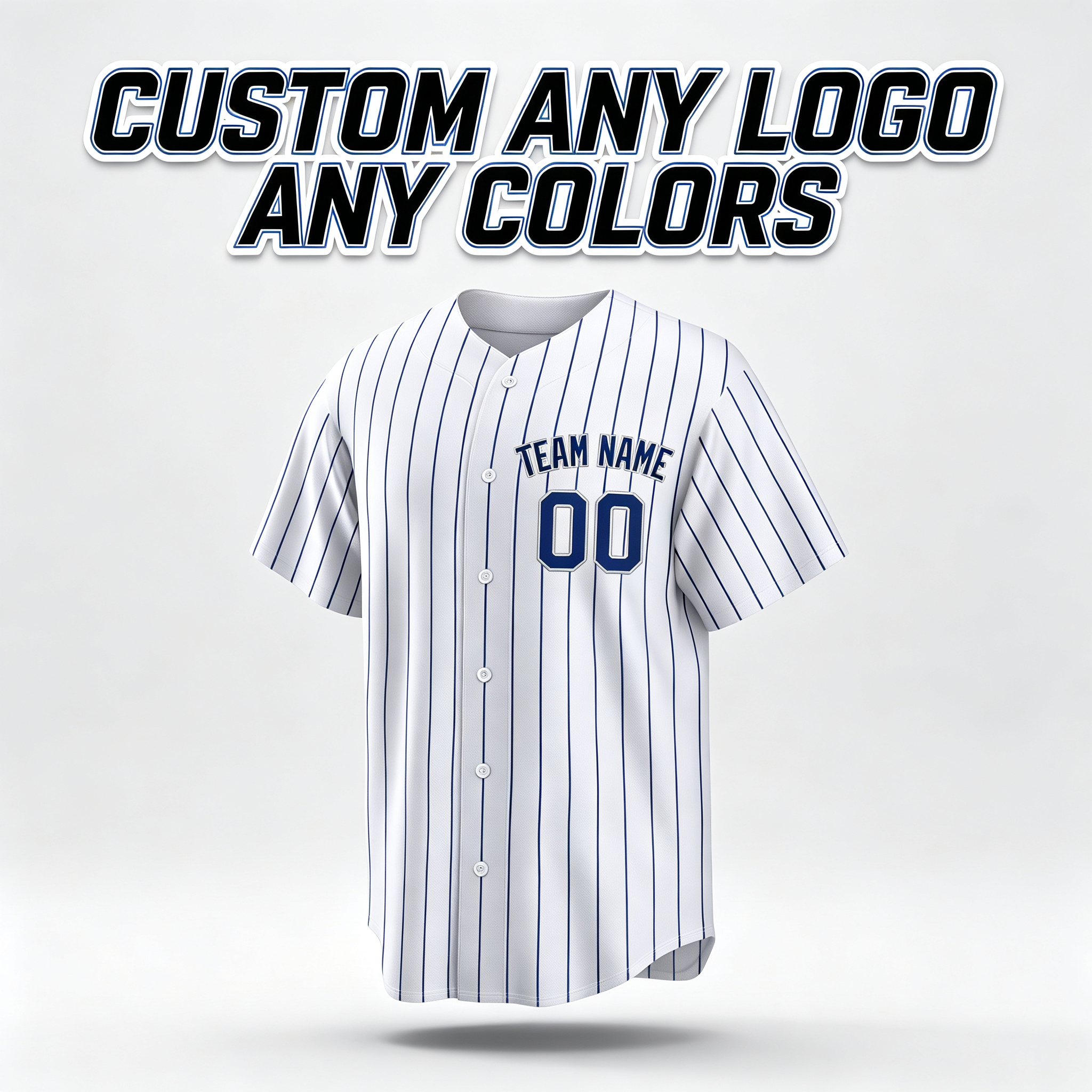 Custom Printed Chicago Vintage Style Baseball Jersey White Blue Pinstripe Button Down Shirt for Men and Women