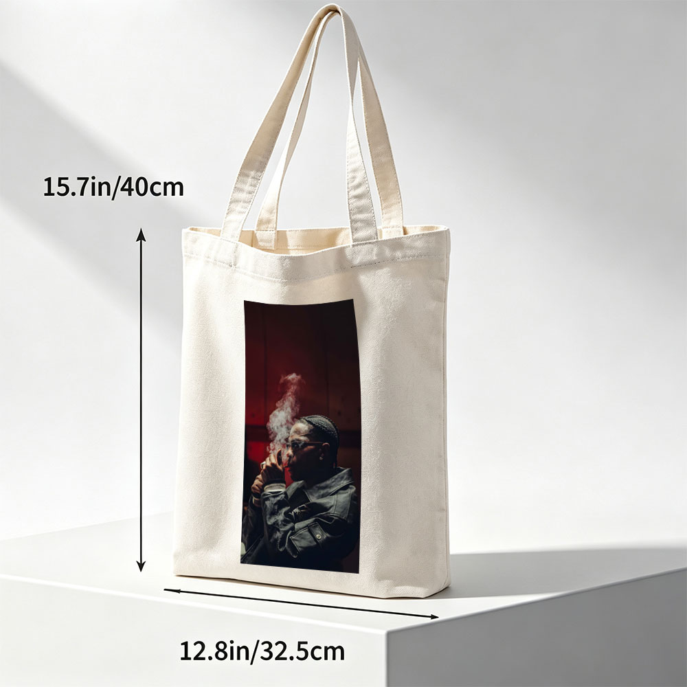 Lil Durk Smoking Cigar in Dark Leather Jacket with Smoke Rising - Canvas tote bags