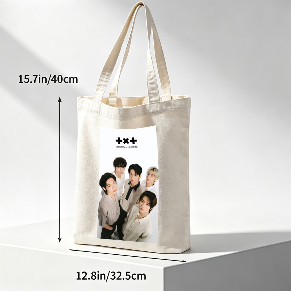 Tomorrow X Together Group Portrait in Minimalist White Outfits on Clean Background - Canvas tote bags