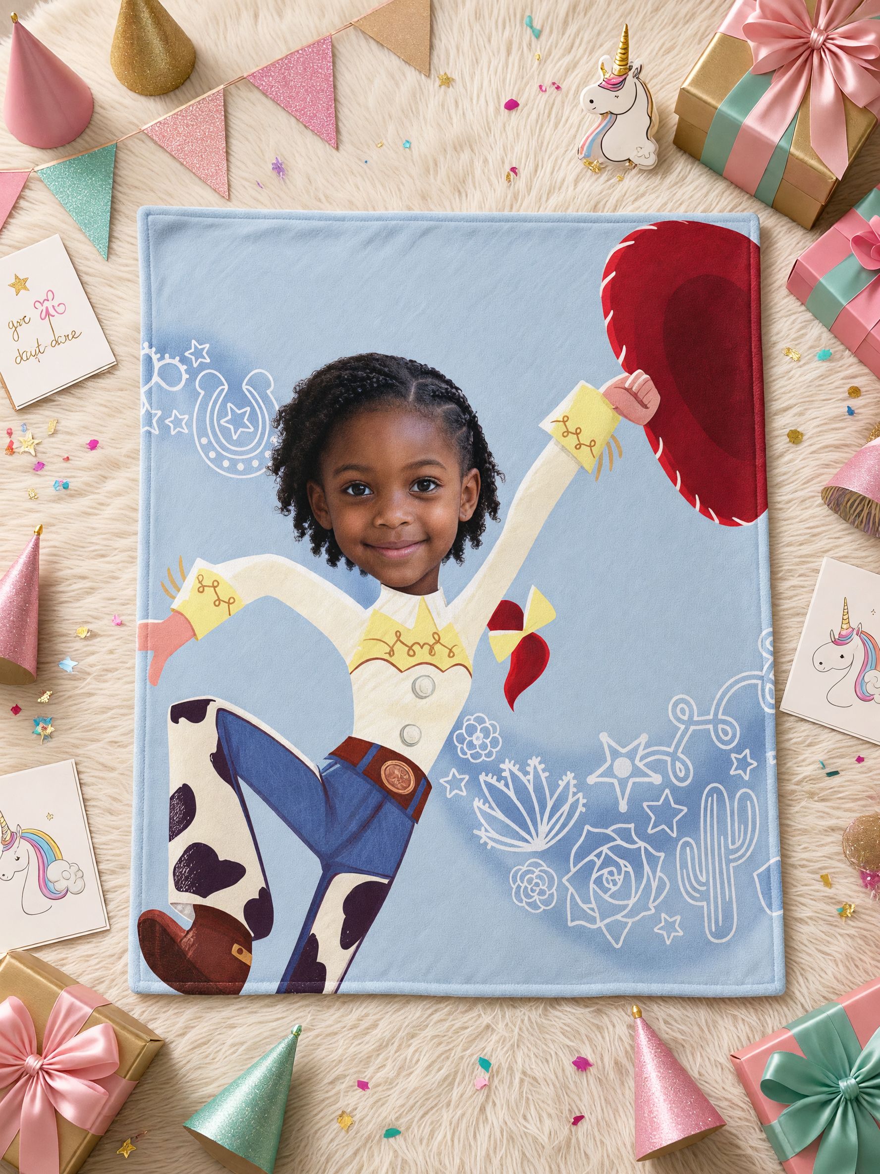 Custom Face Blanket Personalized Cowgirl Photo Flannel Fleece Throw, Ultra Soft Skin-Friendly Cozy Bed and Sofa Gift