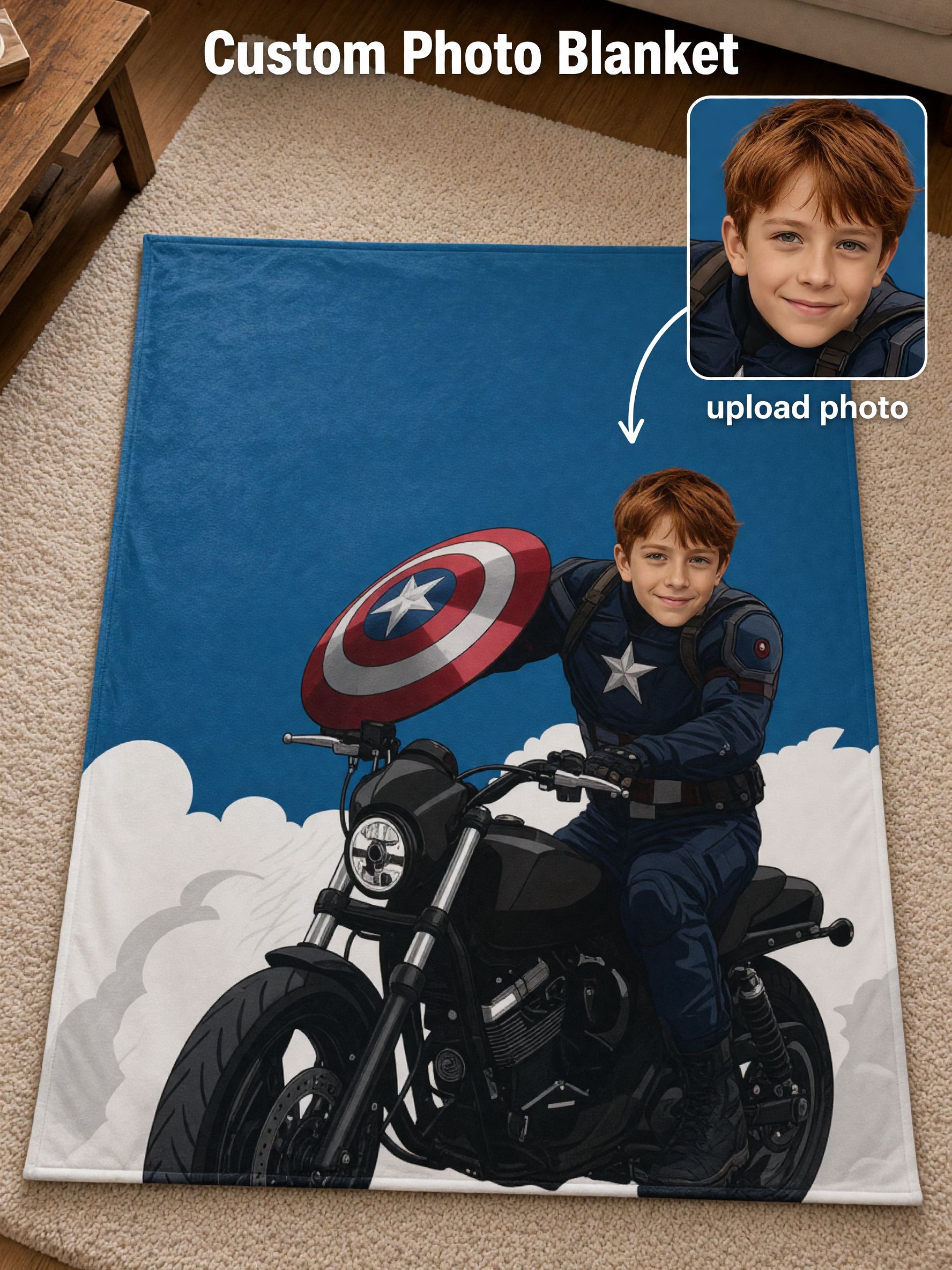 Custom Superhero Photo Face Flannel Blanket Ultra Soft Anti Pilling Fleece Throw Lightweight Warm Personalized Gift for