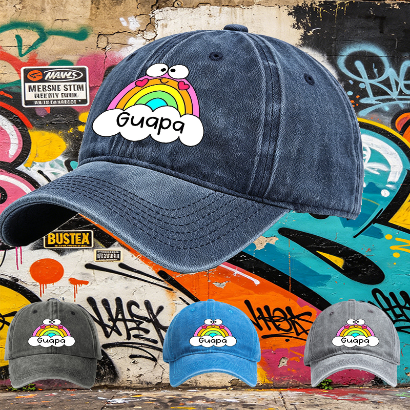 Unisex Classic Washed Cap with Rainbow Heart Eyes and 
