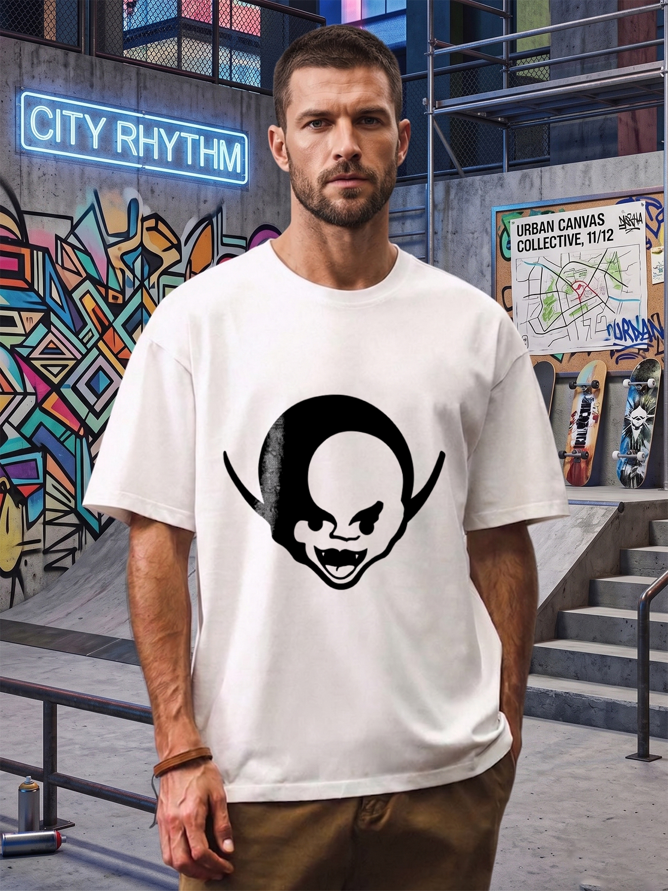 Men's Printed T-Shirt Skull Graphic Design Casual Round Neck Summer Lightweight Breathable Short Sleeve Tee for Outdoor Activities and Daily Wear Adult Men