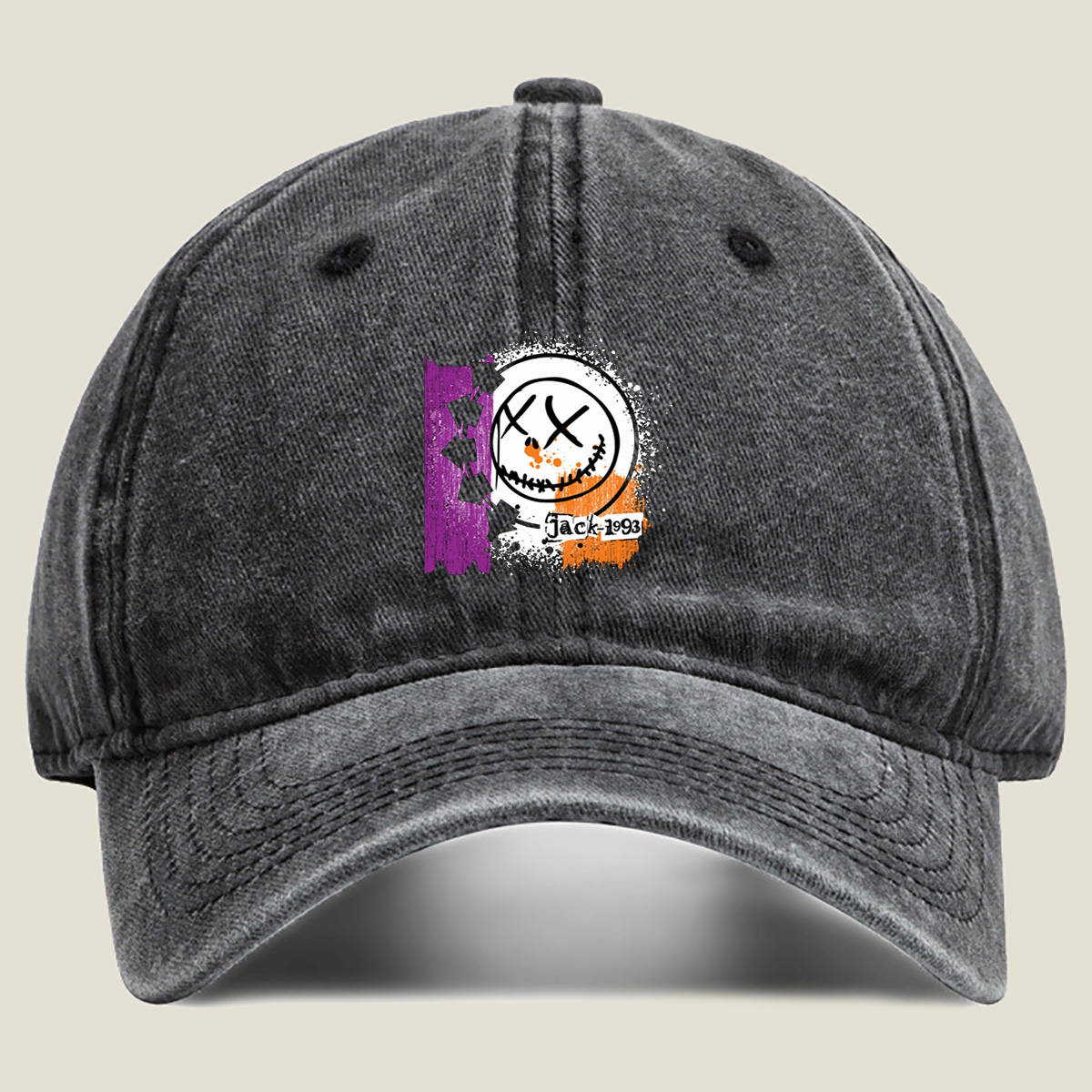 Jack-1993: The Pumpkin King's Grin - Washed Denim - Baseball Cap