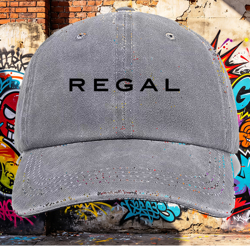 Men's Printed Washed Cap with REGAL Logo Design - Casual Round Brim Summer Lightweight Cotton Hat for Outdoor Activities, Travel, and Daily Wear - Ideal for Urban Style Lovers and Active Adults