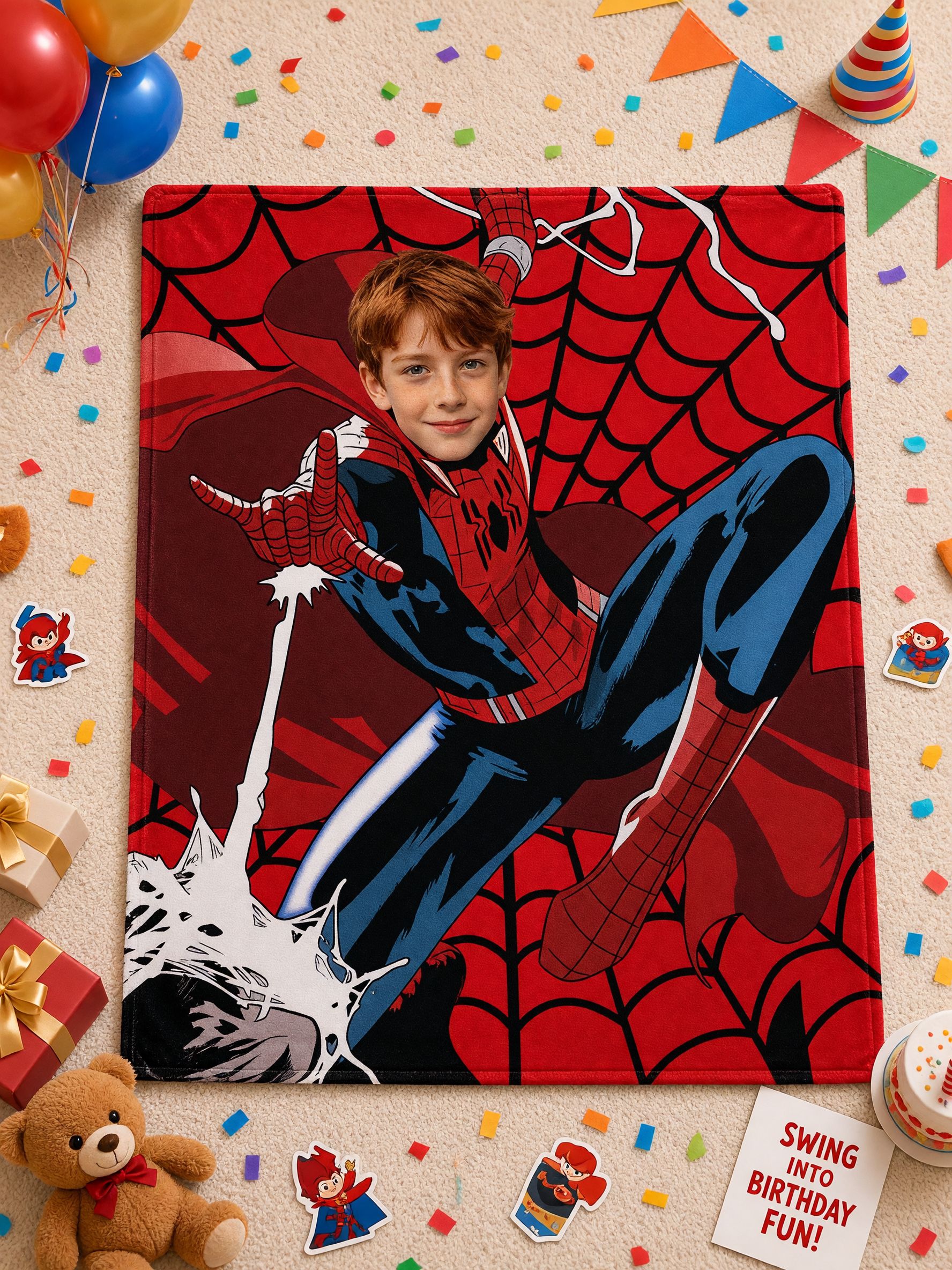 Custom Face Photo Superhero Flannel Fleece Blanket Personalized Comic Hero Throw Cozy Bedding Gift for Kids and Adults