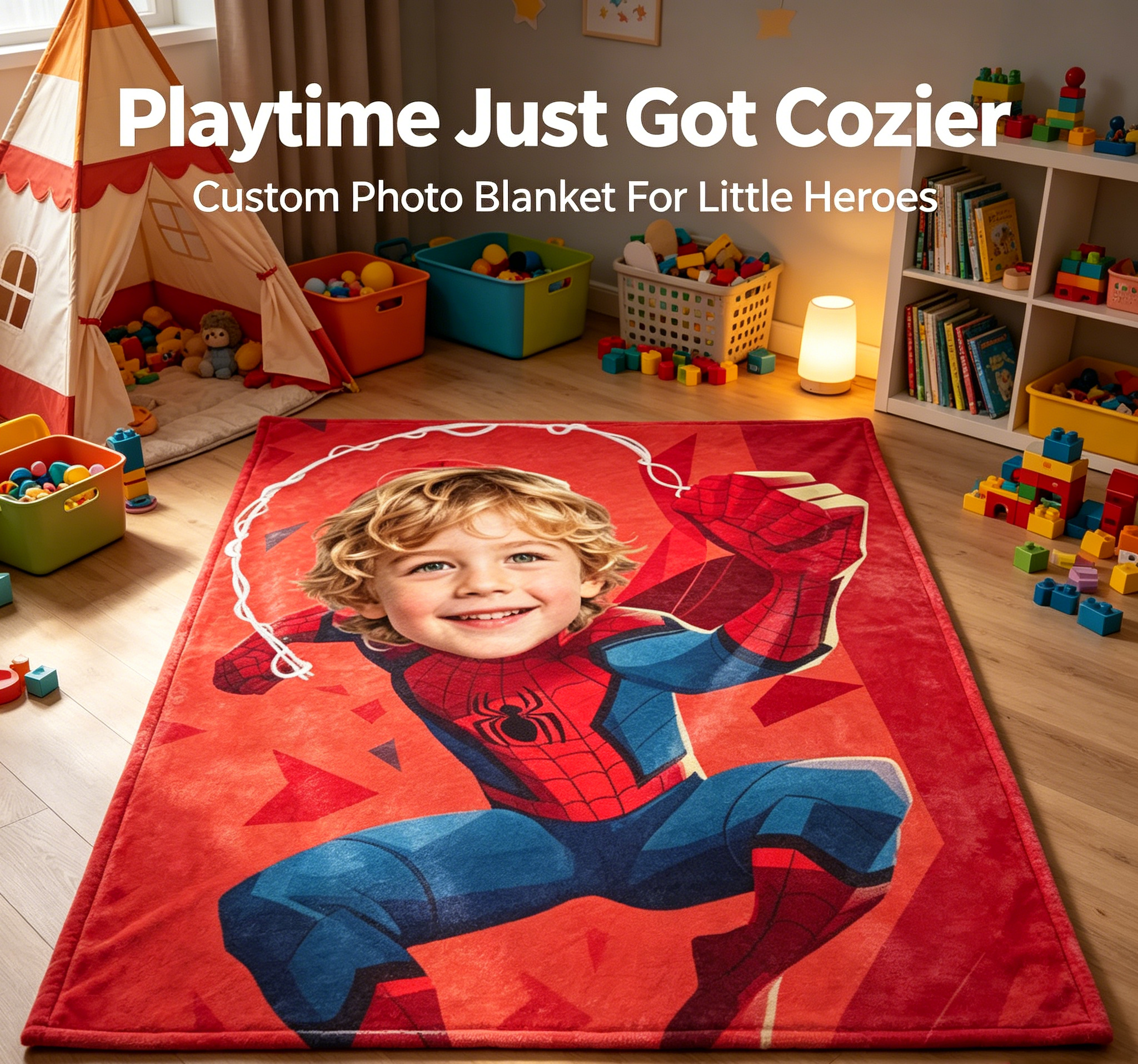 Personalized Spider-Man Face Blanket - Custom Photo Superhero Throw Blanket