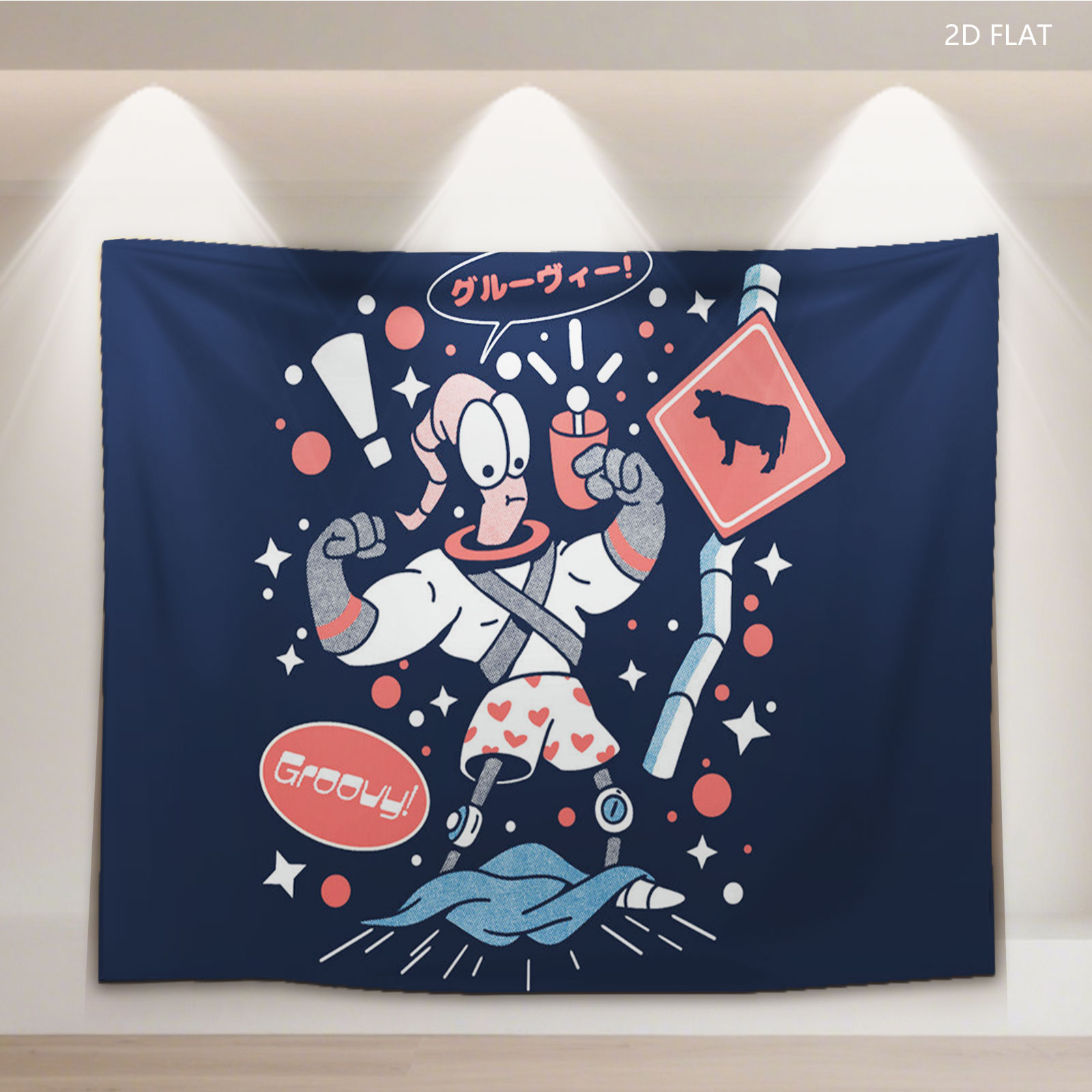 Pepe Le Pew in Space: Groovy Cow Sign with Retro Style - Tapestry