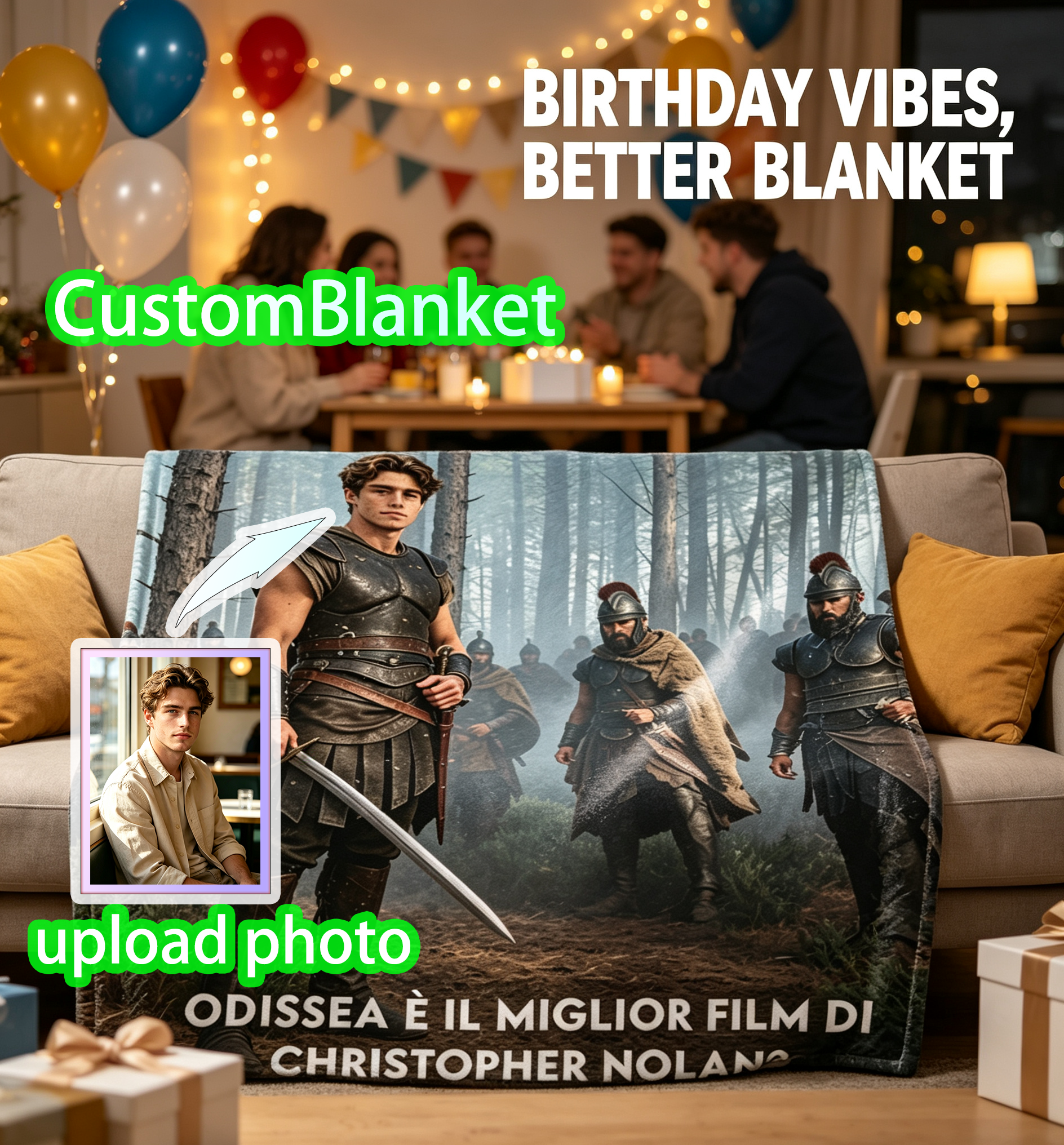 Custom Face Blanket Featuring Odysseus Warrior Design Flannel Blanket for Cozy Nights and Movie Fans Perfect Gift or Giveaway Item