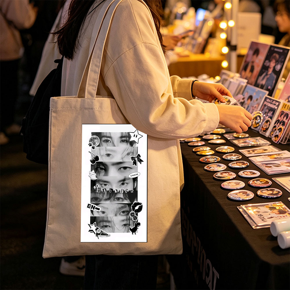 Enhypen Eyes Collage Black and White Sticker Art - Canvas tote bags