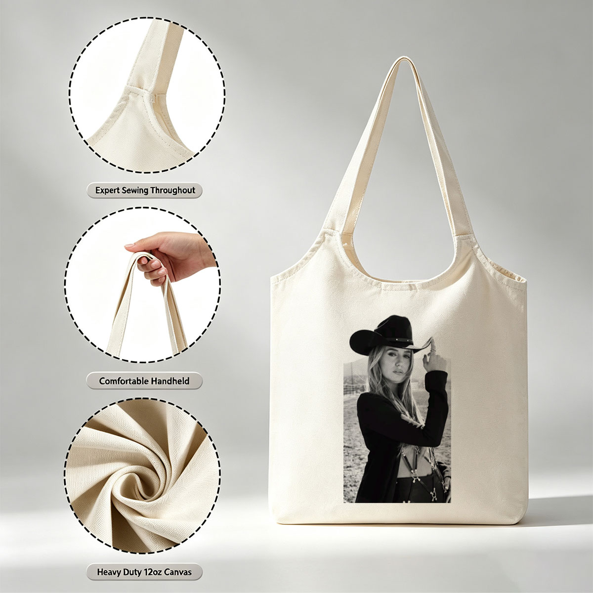 Maren Morris in Cowboy Hat Outdoors Black and White Portrait - Canvas shoulder bags/