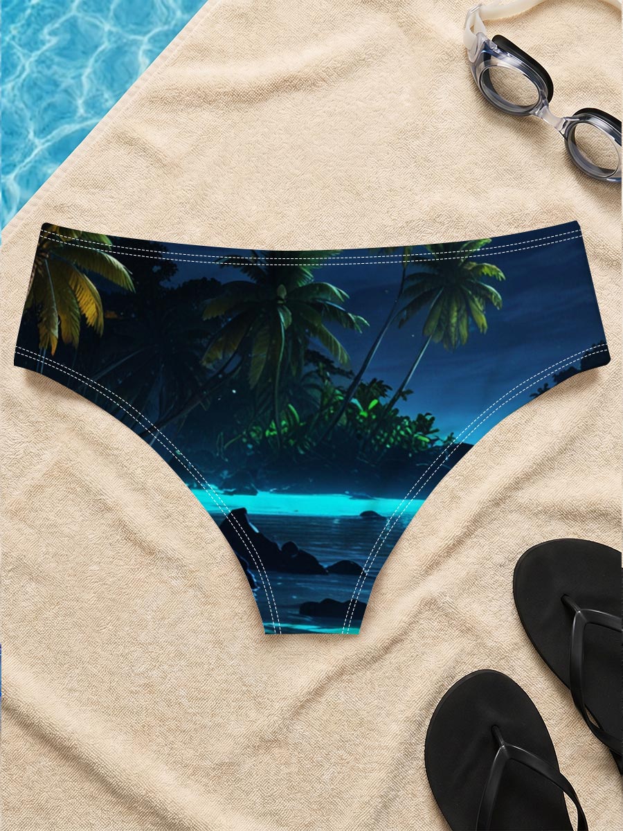 Moonlit Tropical Beach with Palm Trees and Glowing Water -  Men's swim trunks