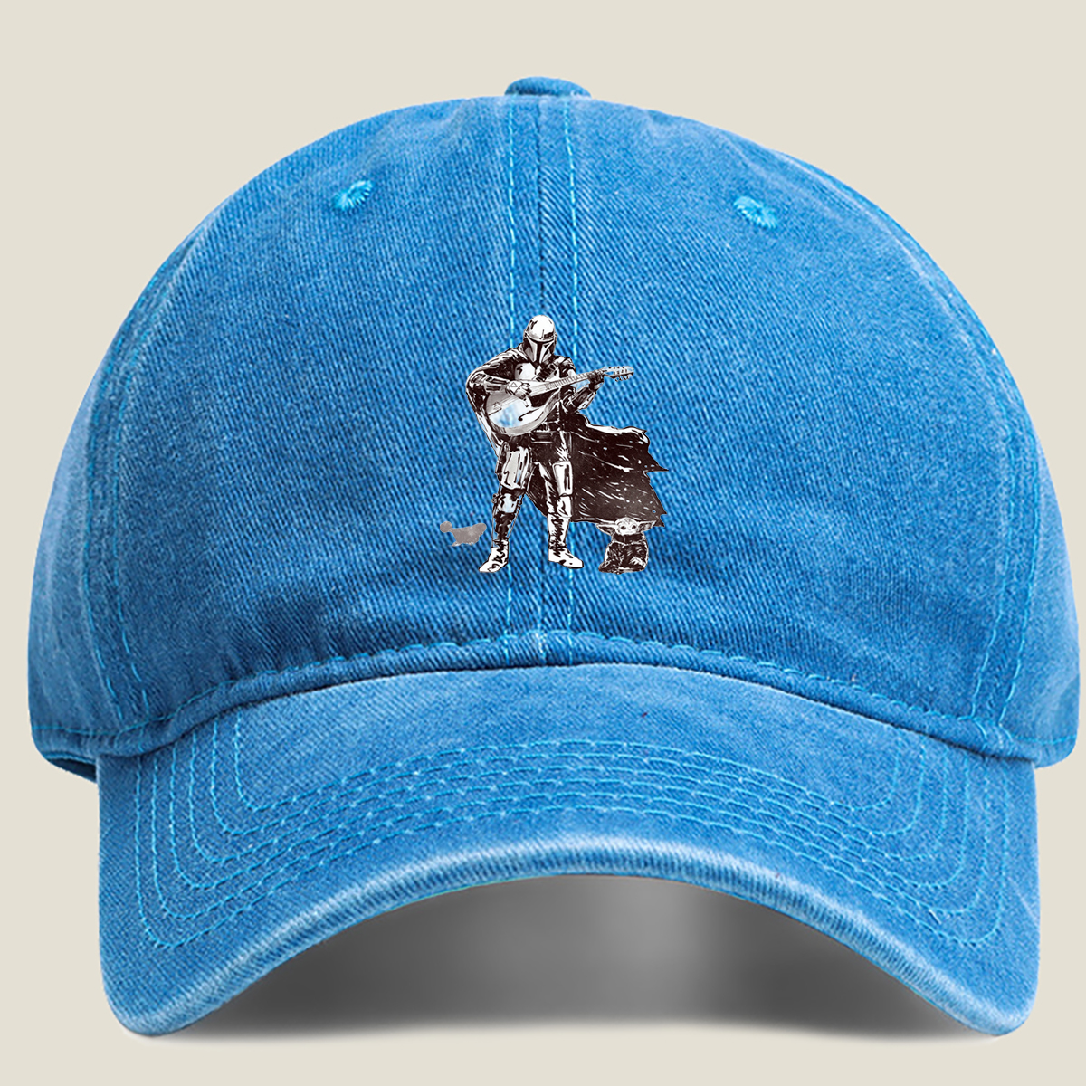 The Mandalorian and Grogu Playing Guitar - Washed Denim - Baseball Cap