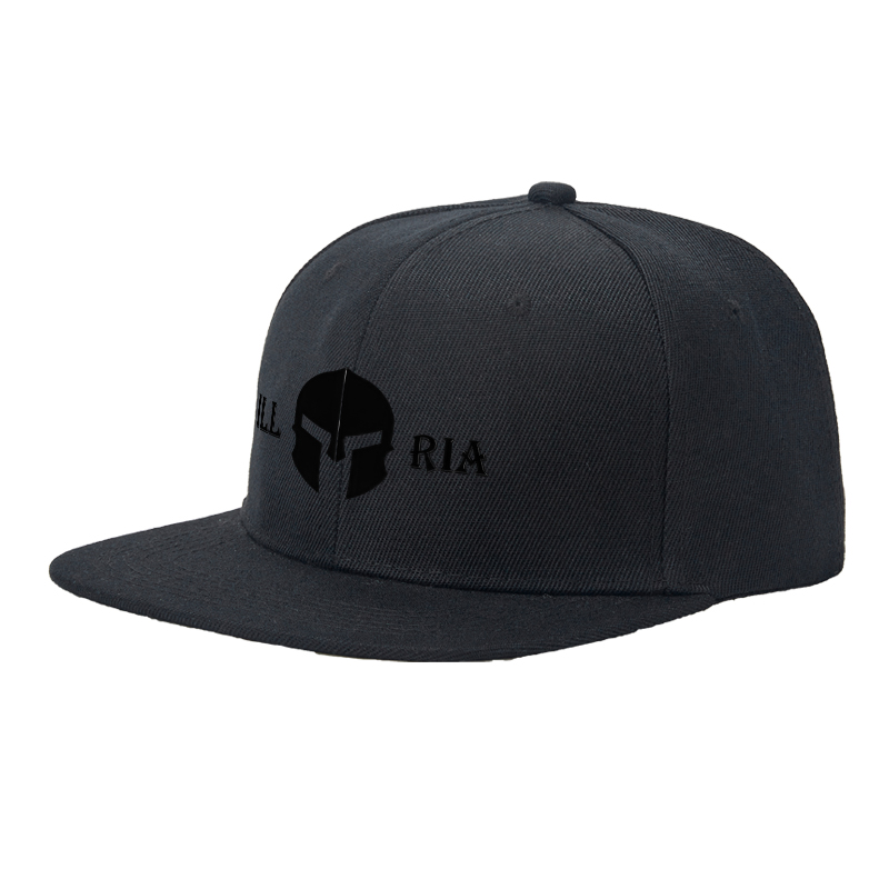 Flat Brim Baseball Cap Black Sparta Helmet Logo Streetwear Underground Skate Style for Basketball Court Skate Park Urban Lifestyle Skaters Rappers Streetwear Enthusiasts