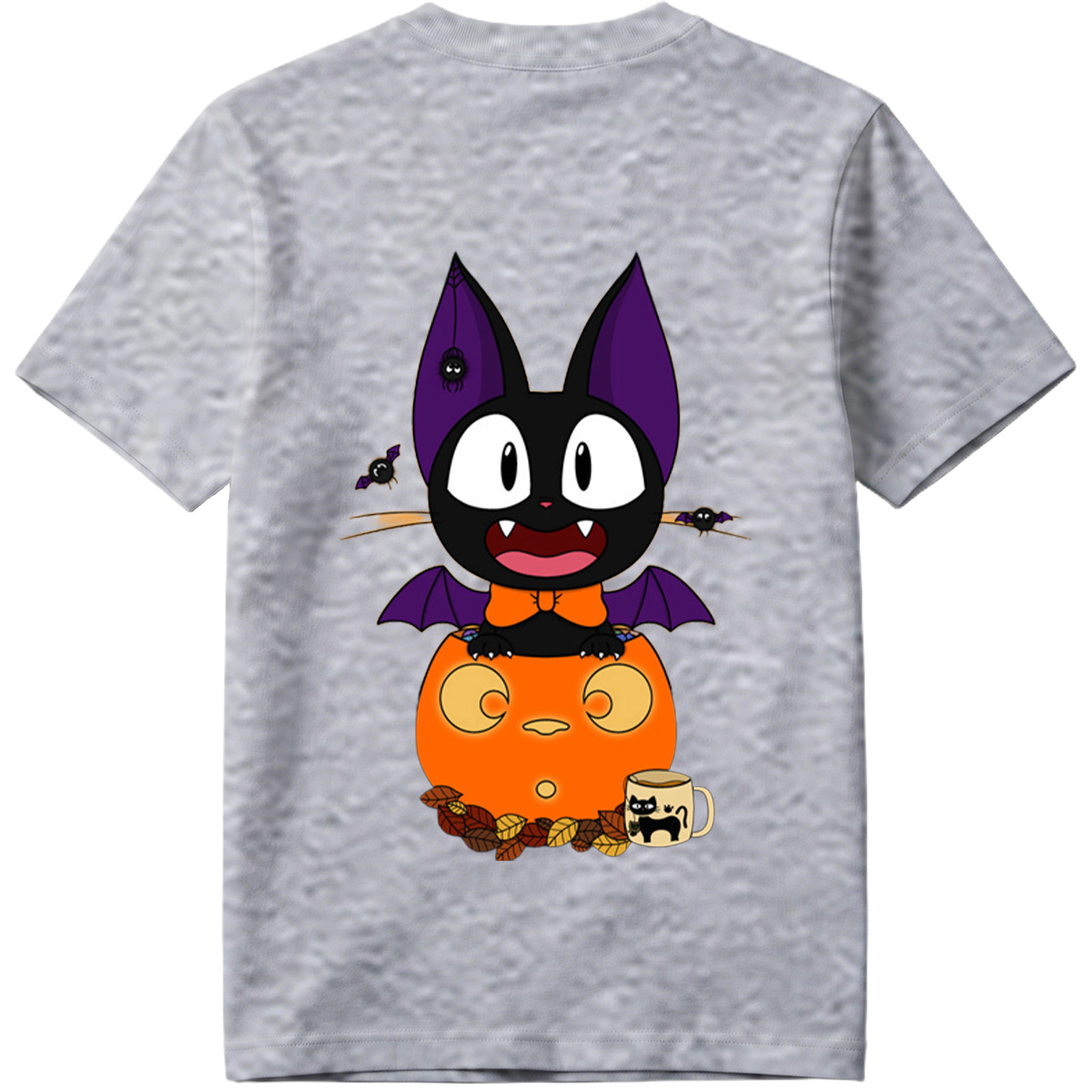 Halloween Cat with Pumpkin and Bat Wings - Tee