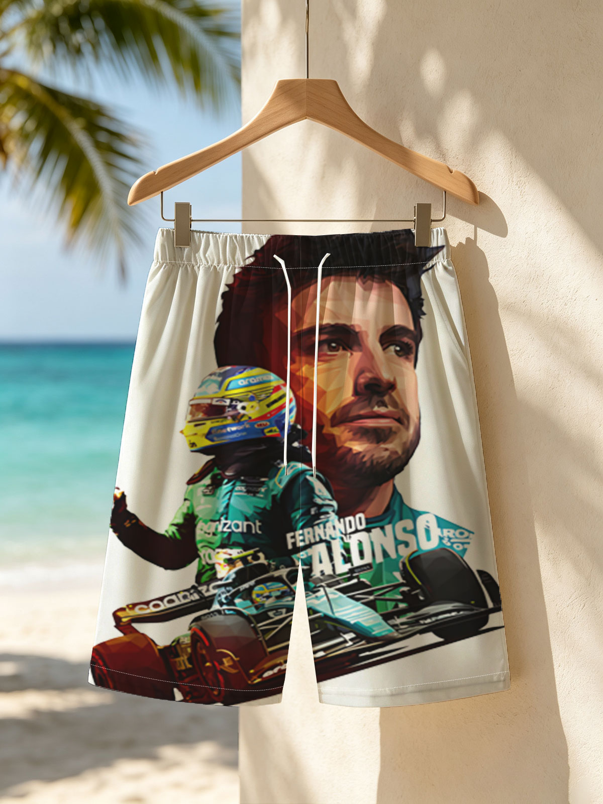 Fernando Alonso in Action: Formula 1 Racing Legend -  Beach shorts