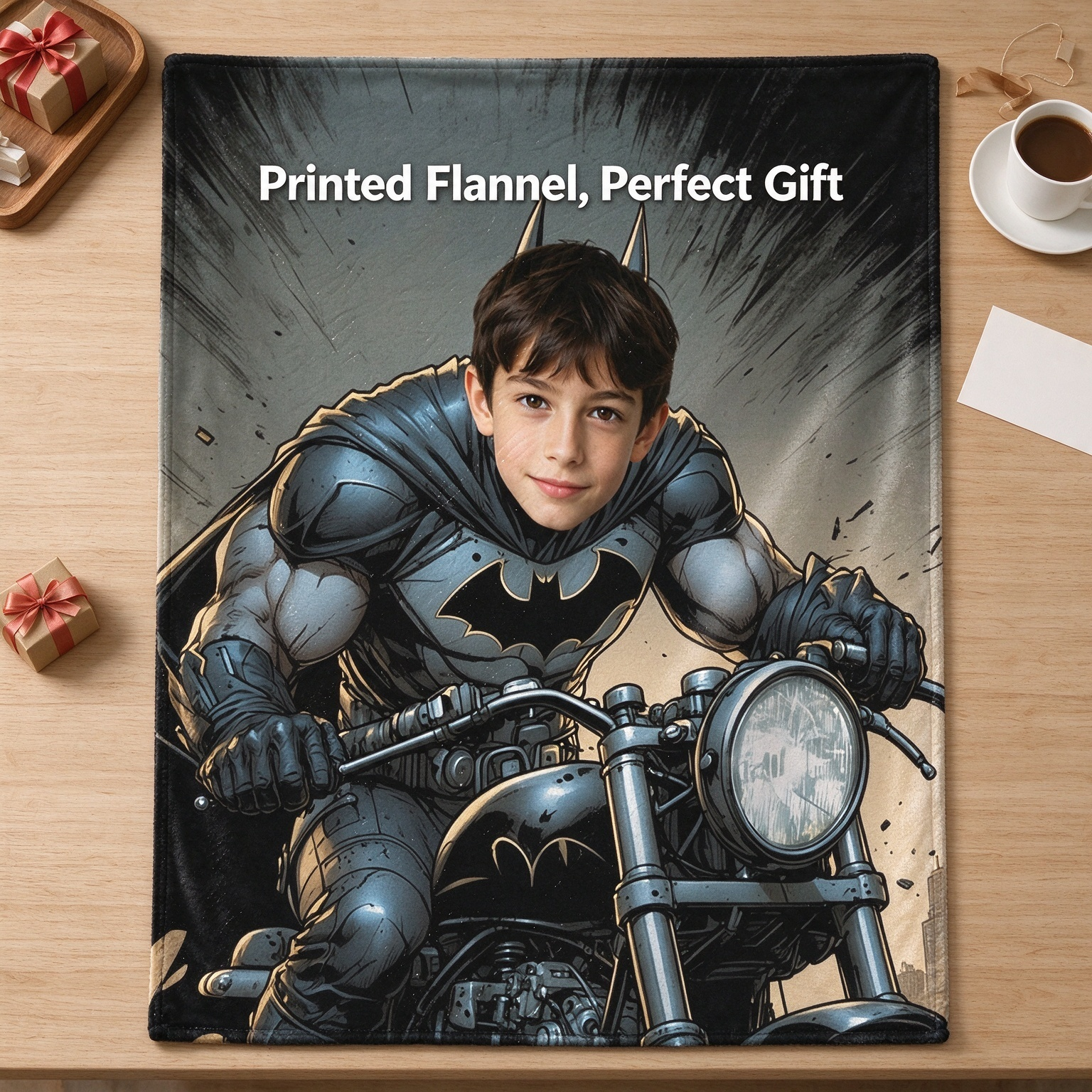 Custom Photo Superhero Face Blanket, Personalized Flannel Throw for Kids, Ideal Cozy Comic Lover Keepsake Gift