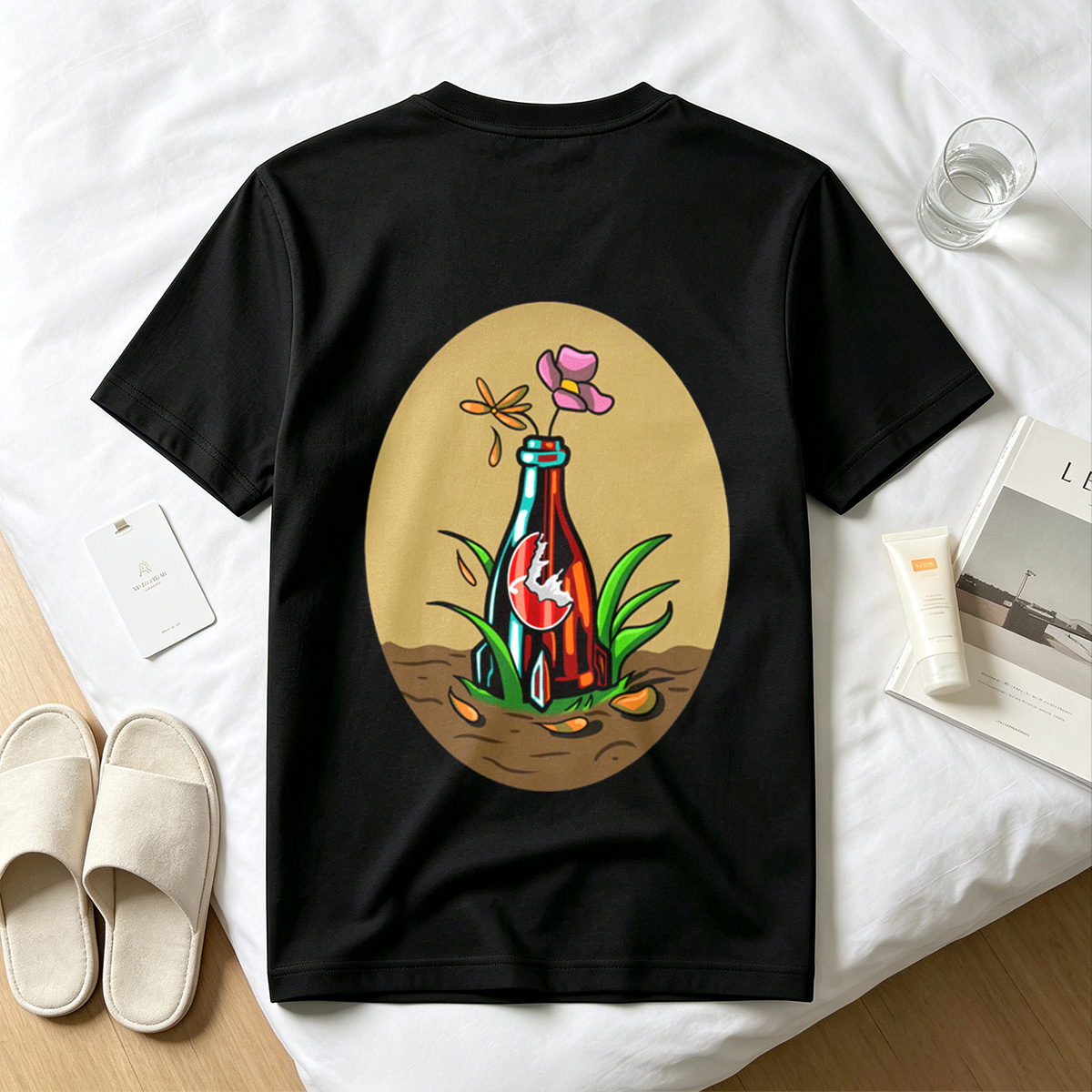Bottle Garden with Flower and Dragonfly - Tee