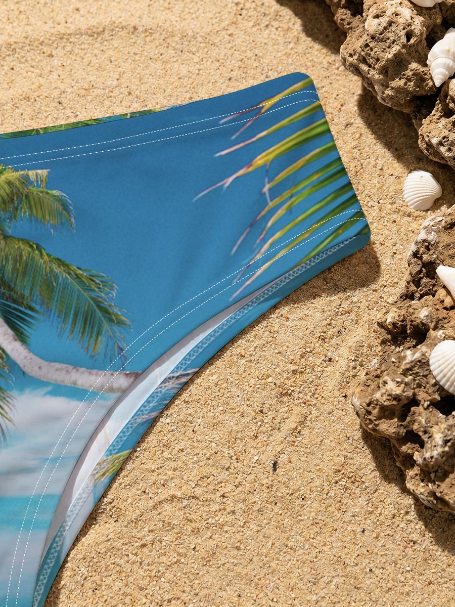 Tropical beach with palm tree and turquoise water -  Men's swim trunks