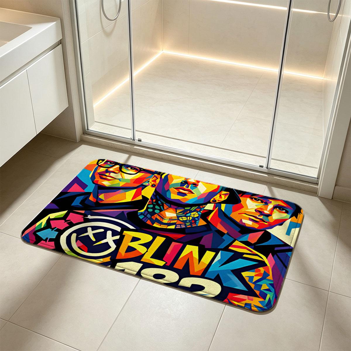Blink-182 Band Members in Vibrant Pop Art Style - Flannel floor mat